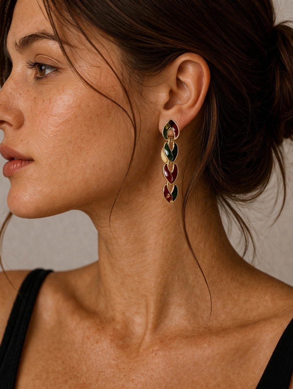 3/$30 VTG Estate Metal Enamel Link Dangle Post Earrings